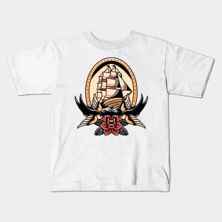 swallow and ship tattoo Kids T-Shirt